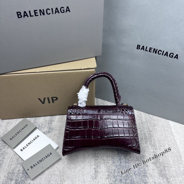 Balenciaga專櫃爆款鱷魚紋酒紅色Hourglass沙漏包 巴黎世家頂級原單手提肩背包 fyj1202